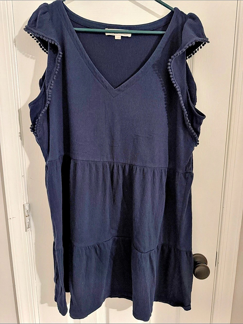 LOFT Women's Ruffle Dress, Navy Blue, Large